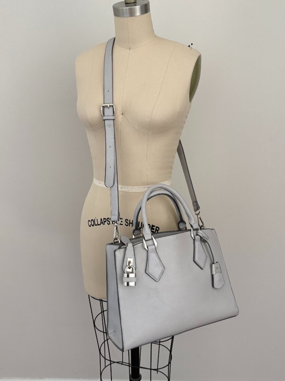 Charming Charlie Faux Leather Grey Crossbody Handbag Tote Satchel Lock City Chic